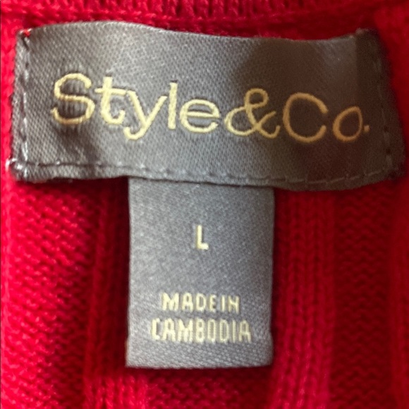 Style & Co Red V-Neck Sweater Cable Knit 100%Cotton - Picture 5 of 8